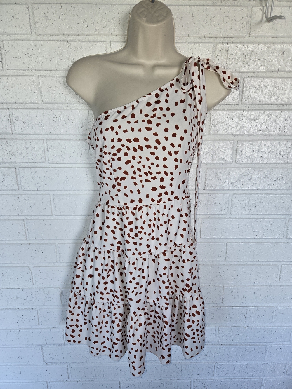 SHEIN Size 4 One Shoulder Spotted Tiered Mini Dress Tie Strap. #1235